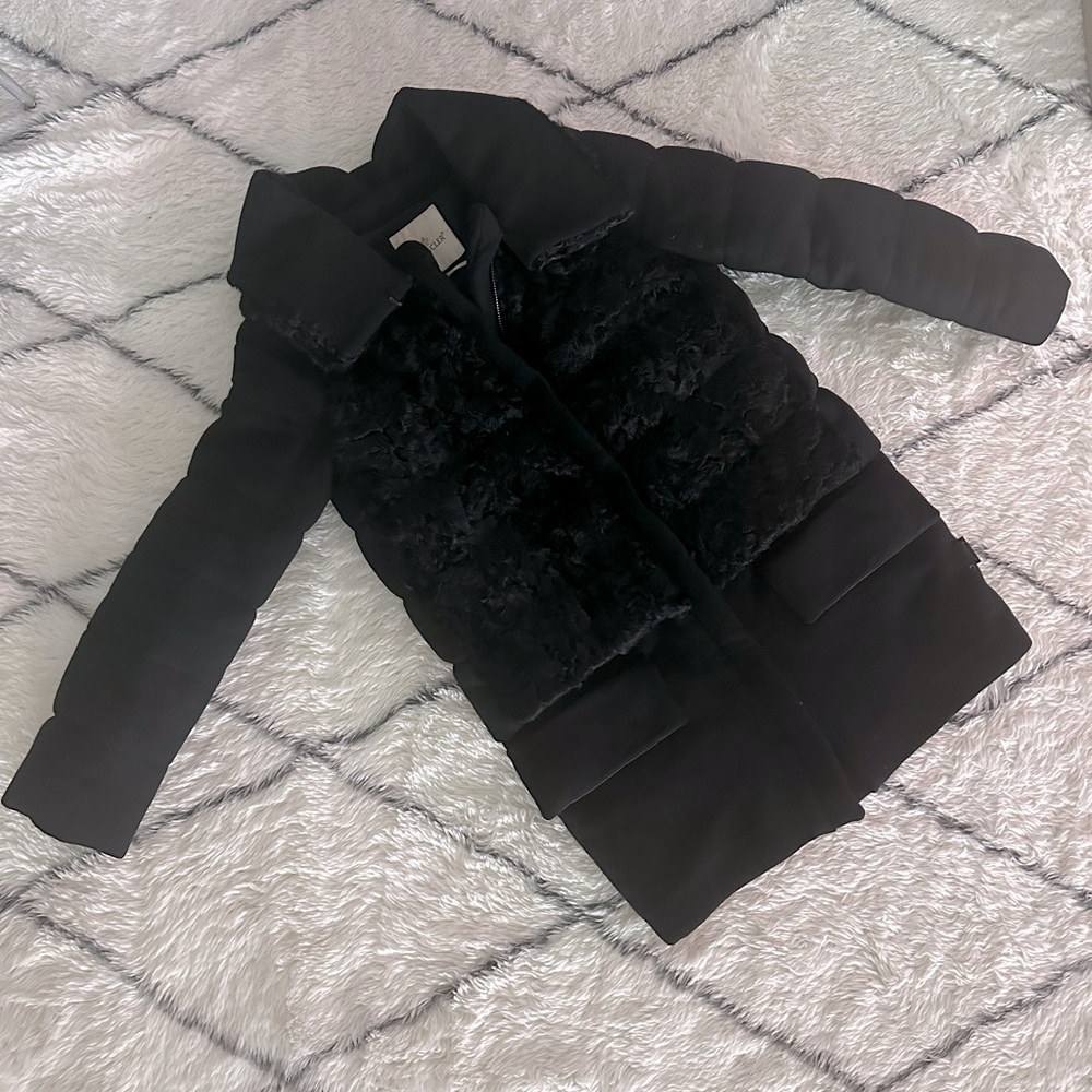 Moncler wool coat with lamb fur in front.